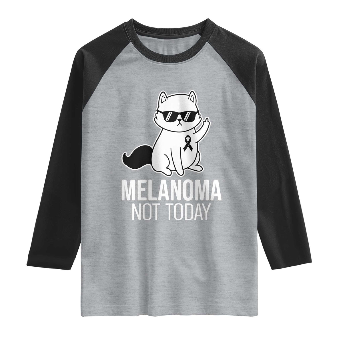 Melanoma Fighter Cat Raglan Shirt Not Today Skin Cancer Awareness