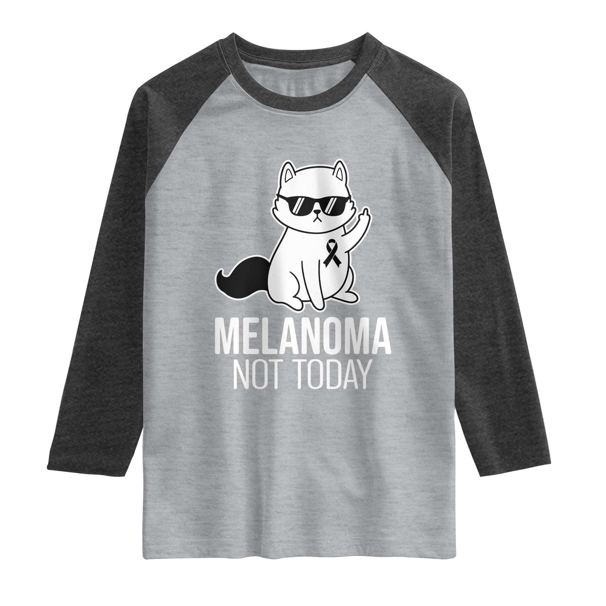 Melanoma Fighter Cat Raglan Shirt Not Today Skin Cancer Awareness