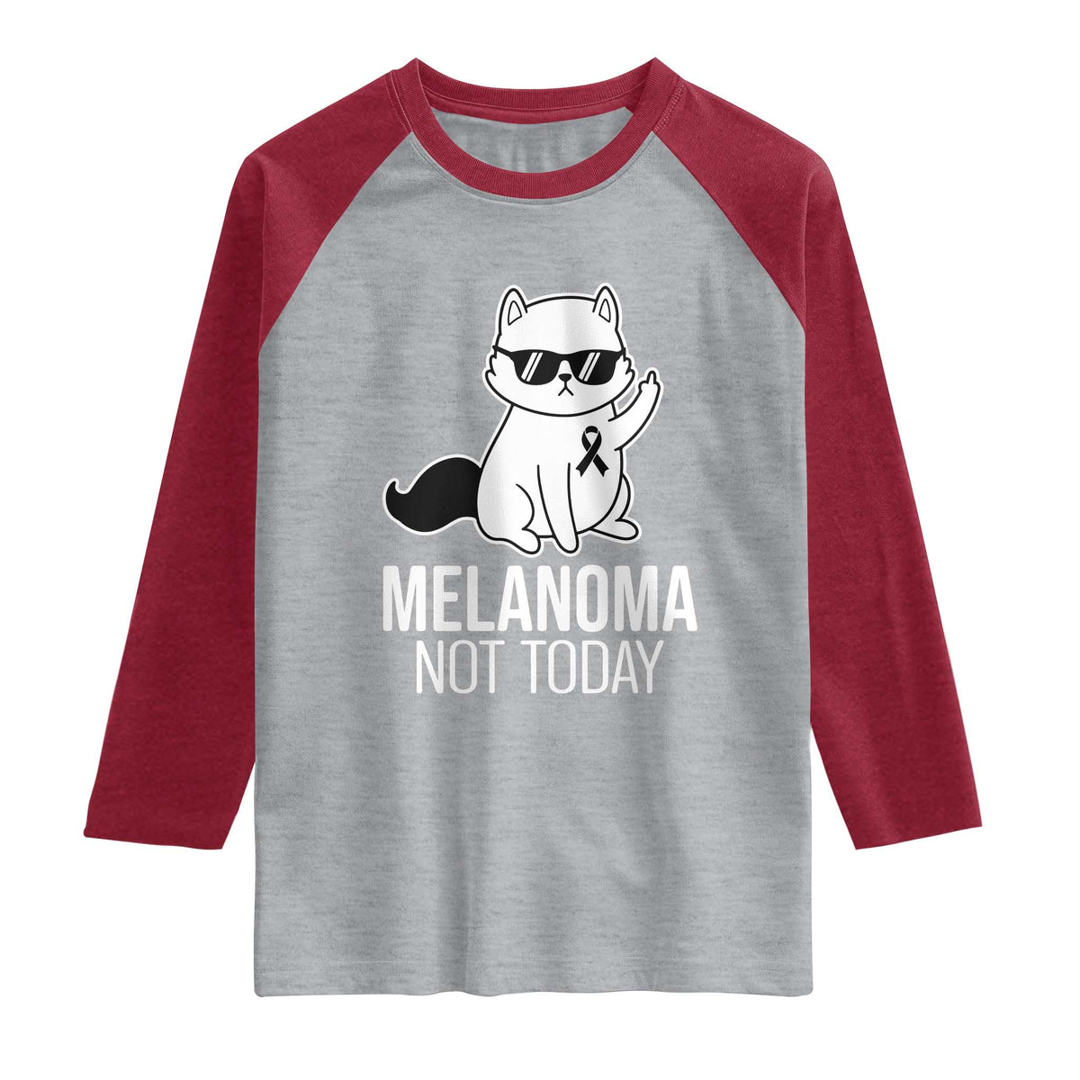 Melanoma Fighter Cat Raglan Shirt Not Today Skin Cancer Awareness