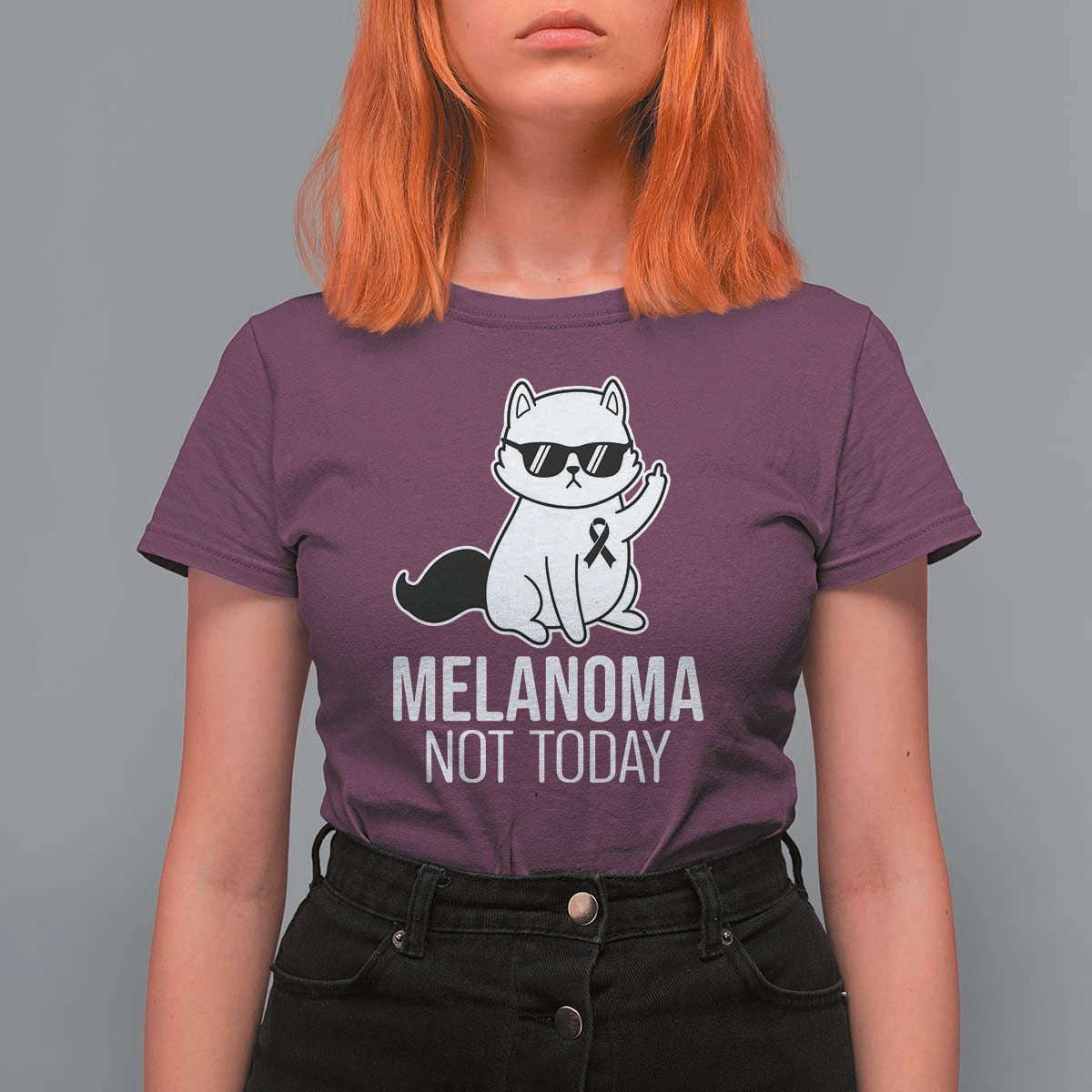Melanoma Fighter Cat T Shirt For Women Not Today Skin Cancer Awareness