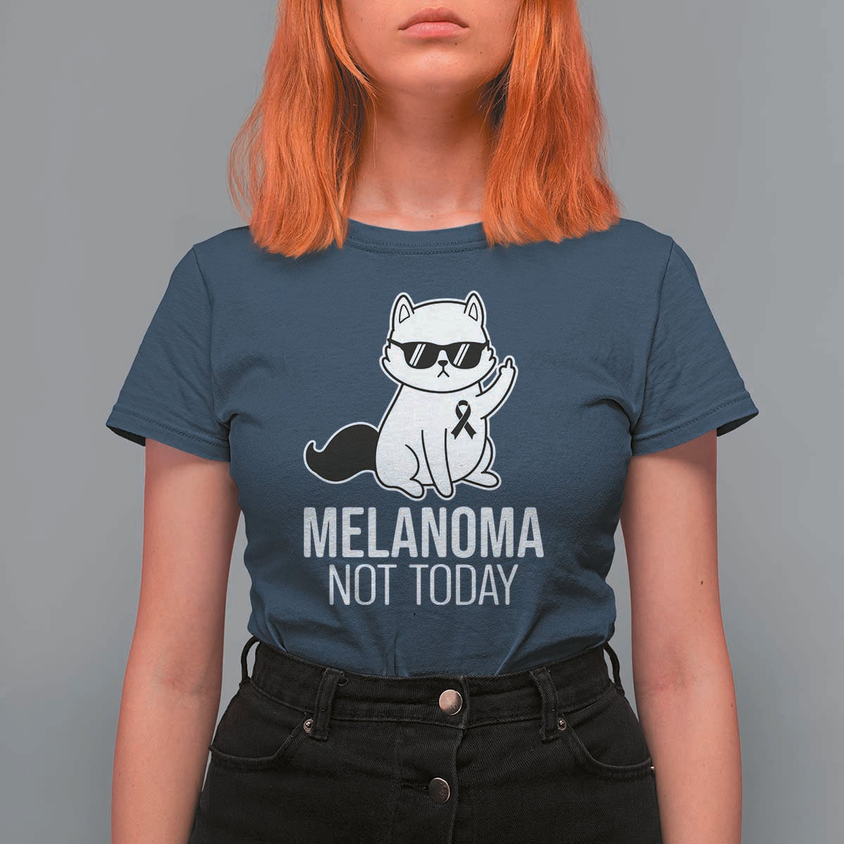 Melanoma Fighter Cat T Shirt For Women Not Today Skin Cancer Awareness