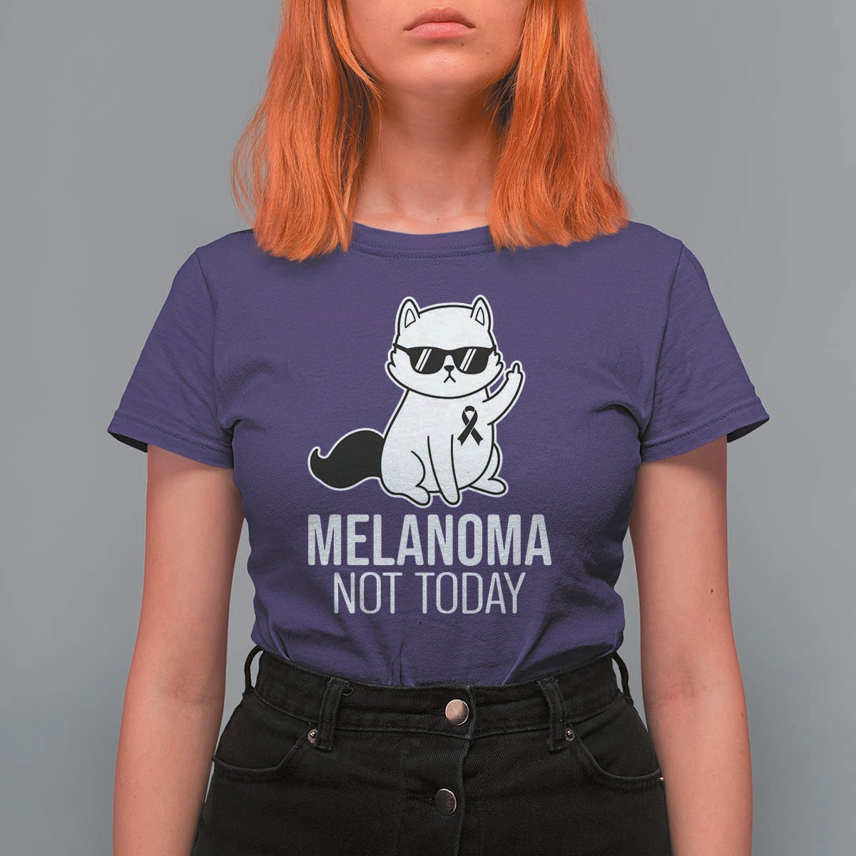 Melanoma Fighter Cat T Shirt For Women Not Today Skin Cancer Awareness