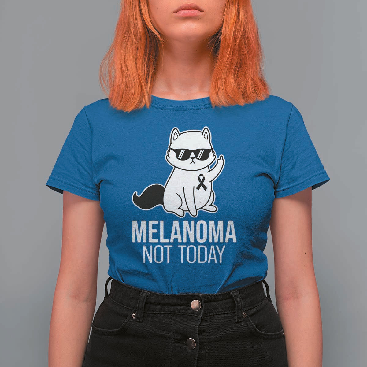 Melanoma Fighter Cat T Shirt For Women Not Today Skin Cancer Awareness
