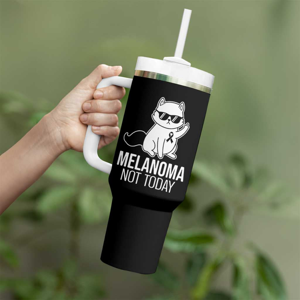 Melanoma Fighter Cat Tumbler With Handle Not Today Skin Cancer Awareness