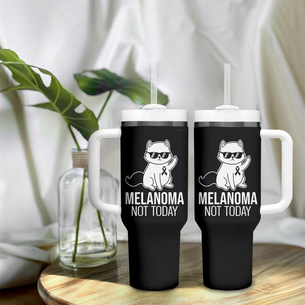 Melanoma Fighter Cat Tumbler With Handle Not Today Skin Cancer Awareness