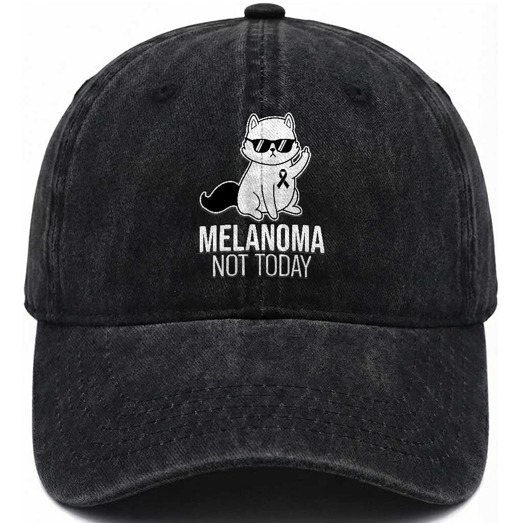 Melanoma Fighter Cat Washed Cotton Baseball Cap Not Today Skin Cancer Awareness