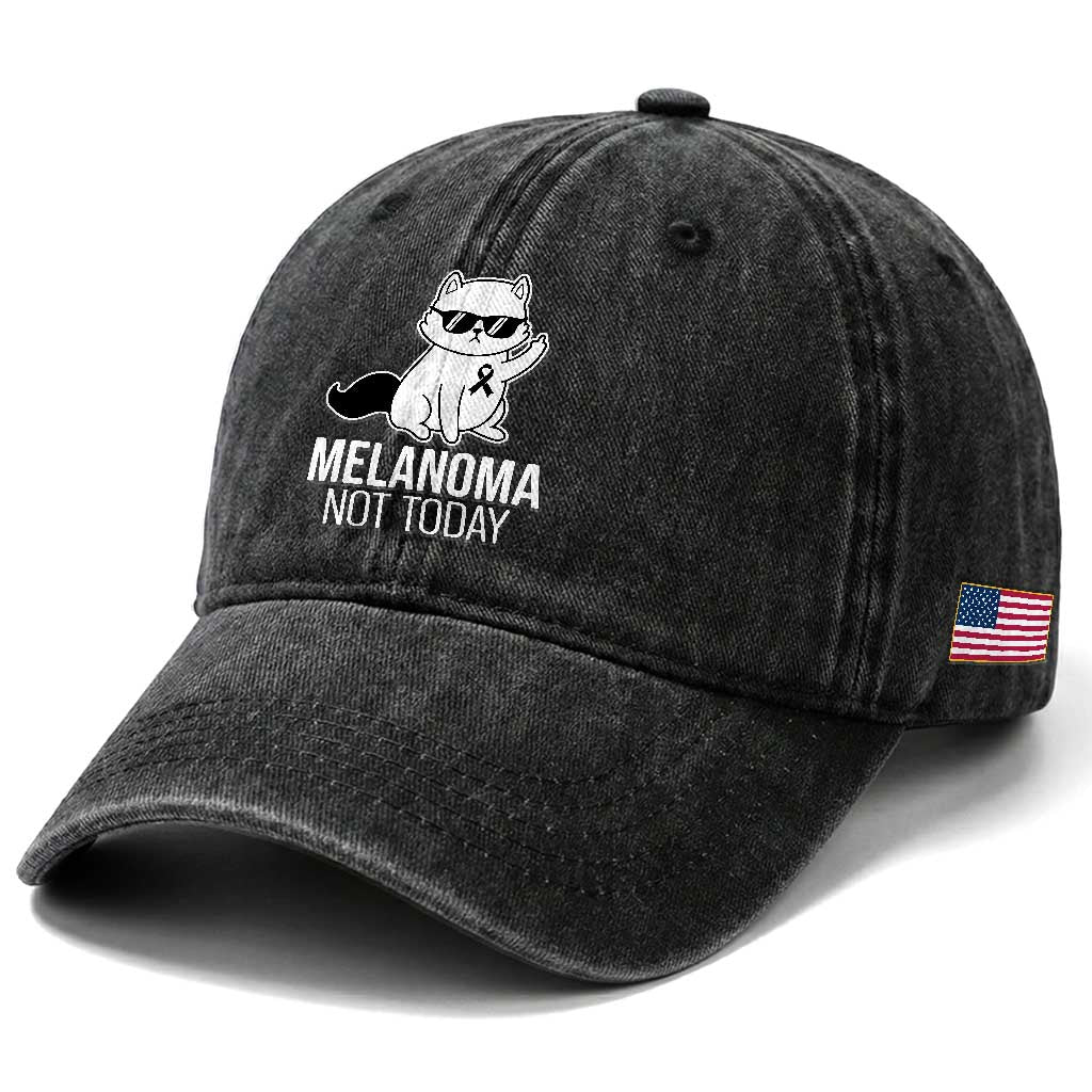 Melanoma Fighter Cat Washed Cotton Baseball Cap Not Today Skin Cancer Awareness