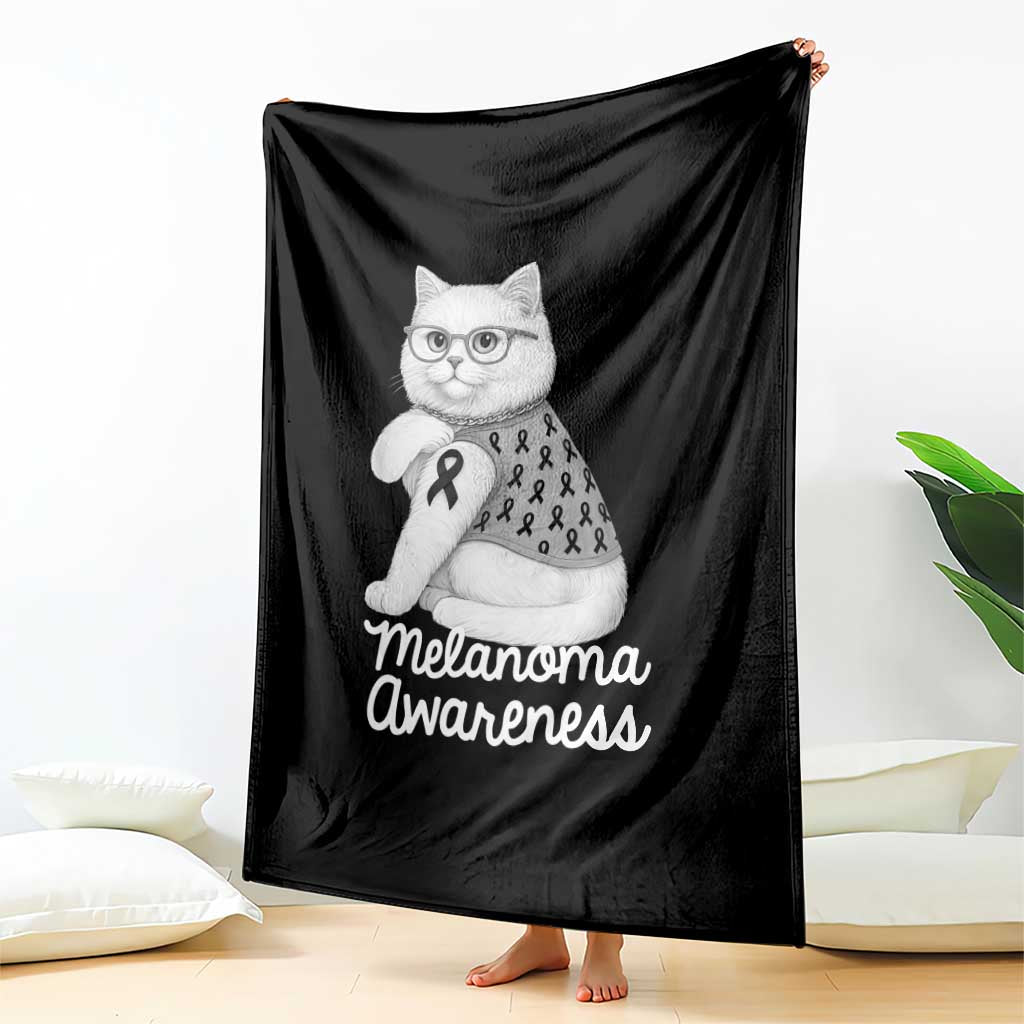 British Shorthair Skin Cancer Awareness Throw Blanket Melanoma Fighter Cat Gift