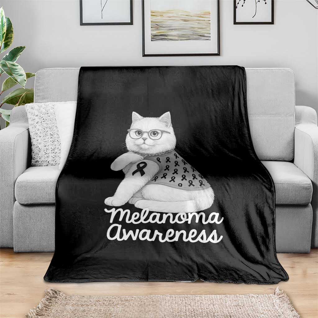 British Shorthair Skin Cancer Awareness Throw Blanket Melanoma Fighter Cat Gift