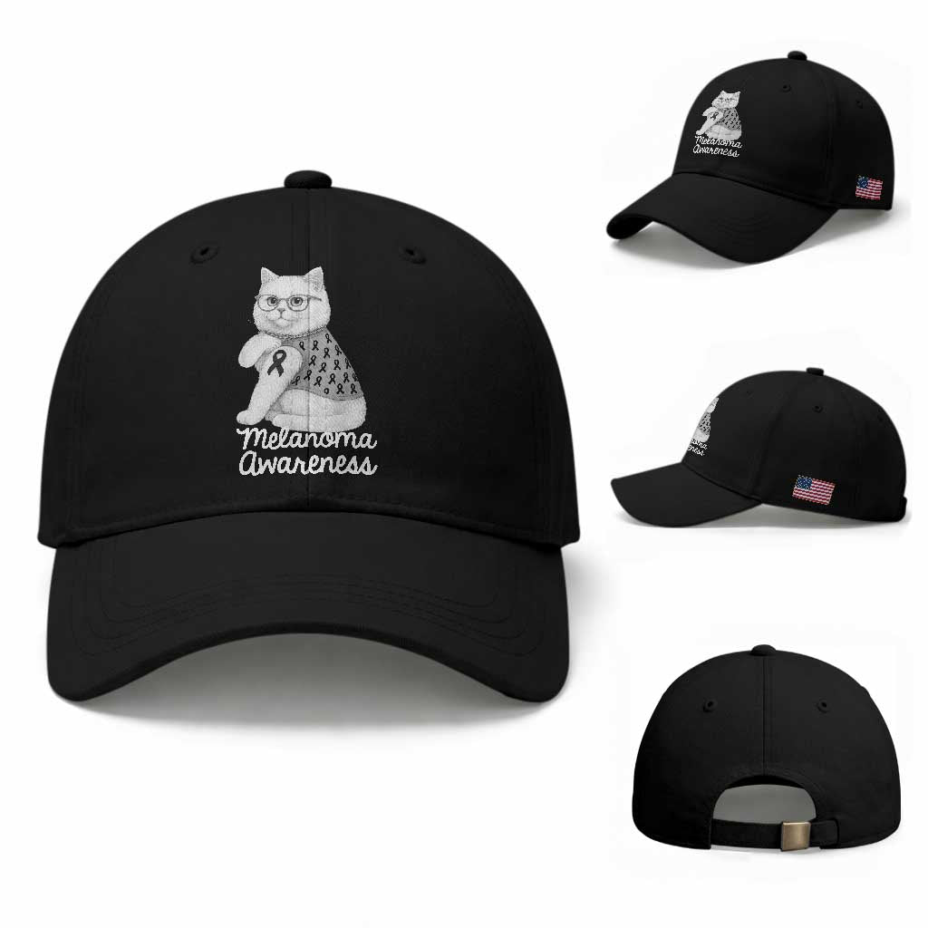 British Shorthair Skin Cancer Awareness Baseball Cap Melanoma Fighter Cat Gift