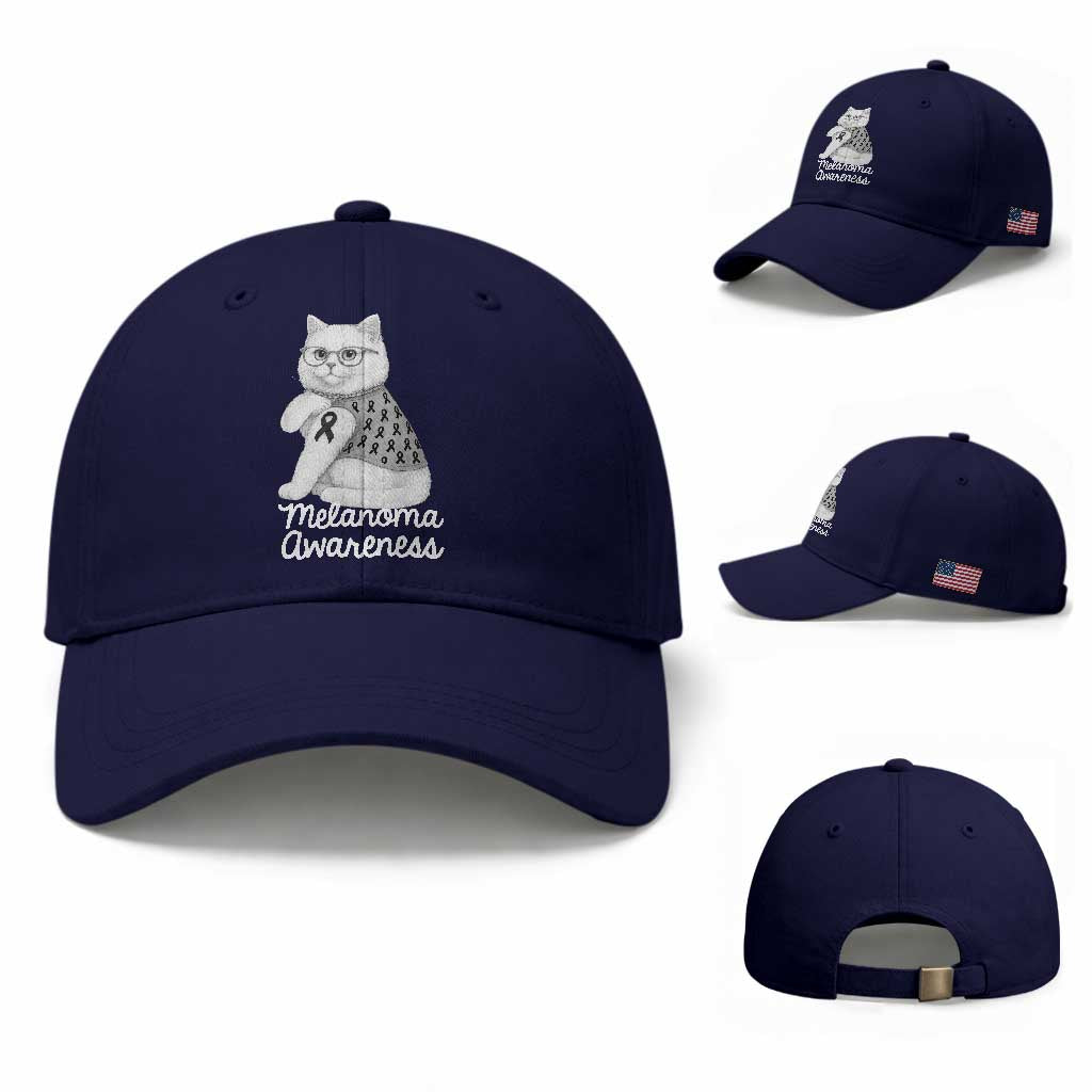 British Shorthair Skin Cancer Awareness Baseball Cap Melanoma Fighter Cat Gift
