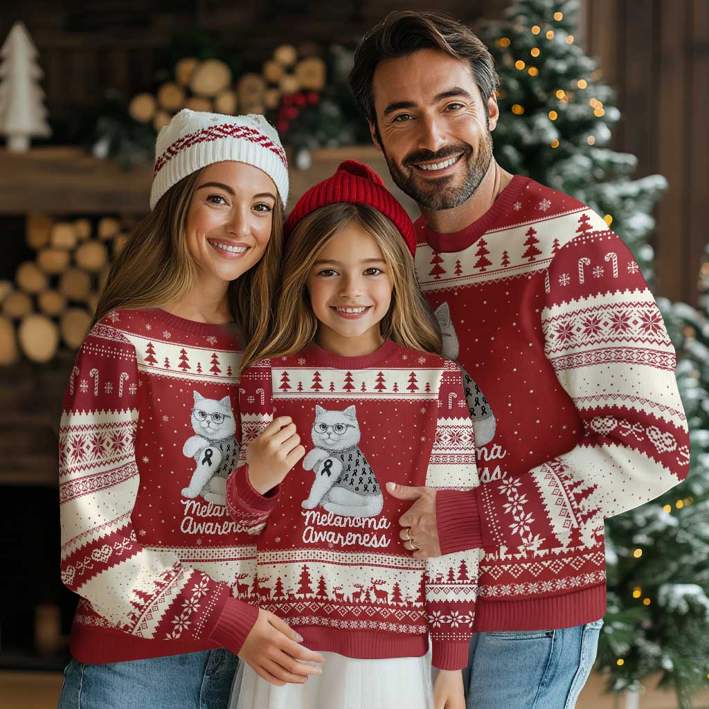 British Shorthair Skin Cancer Awareness Ugly Christmas Sweater Melanoma Fighter Cat Gift