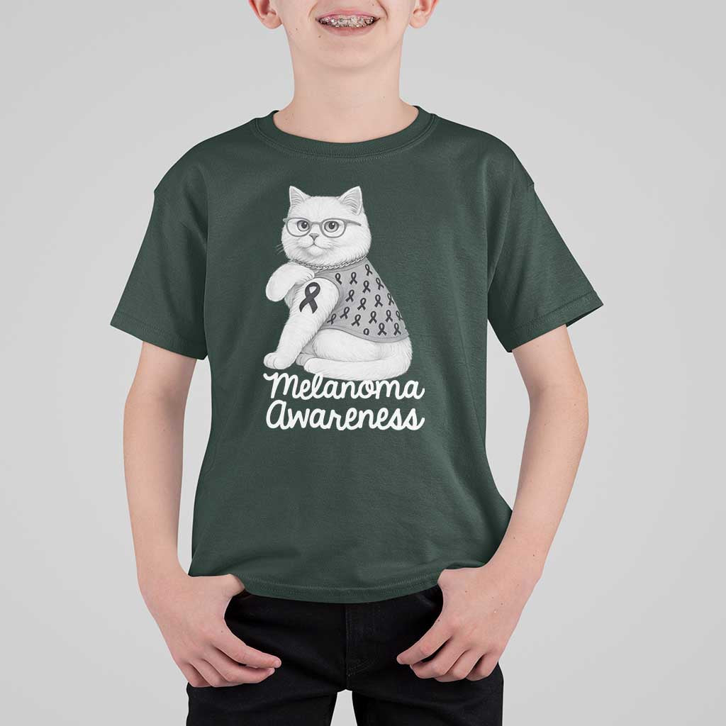 British Shorthair Skin Cancer Awareness T Shirt For Kid Melanoma Fighter Cat Gift