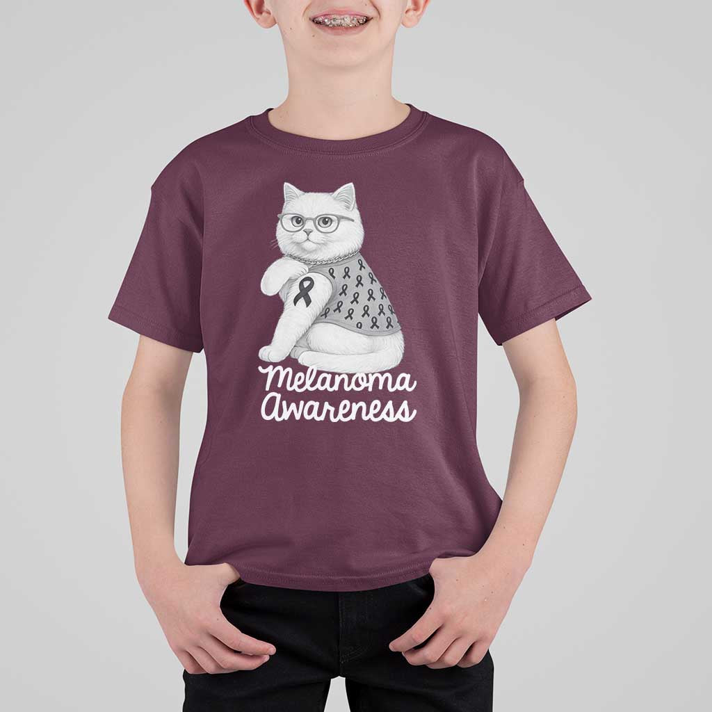British Shorthair Skin Cancer Awareness T Shirt For Kid Melanoma Fighter Cat Gift