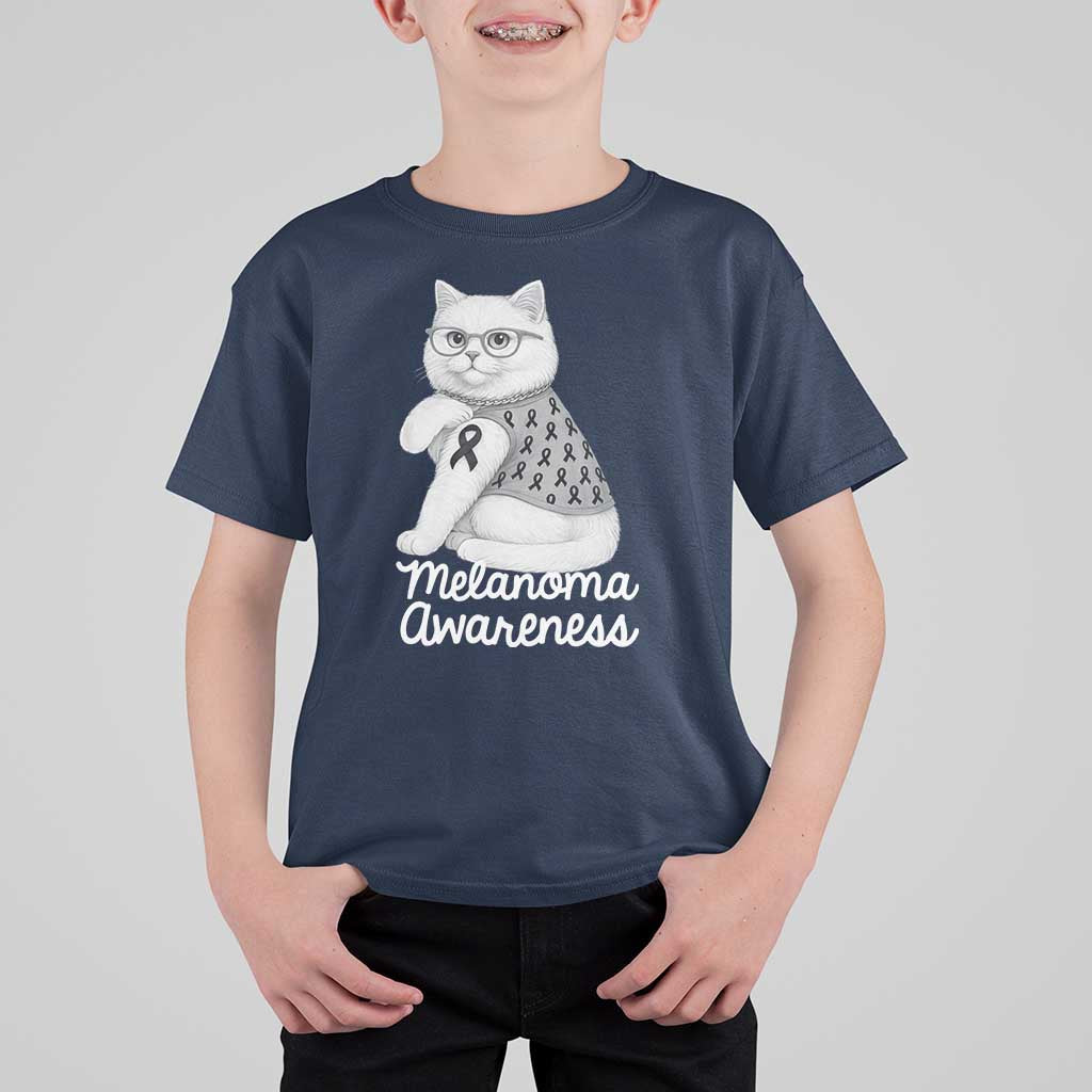 British Shorthair Skin Cancer Awareness T Shirt For Kid Melanoma Fighter Cat Gift