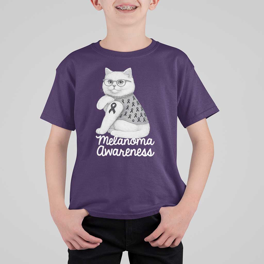 British Shorthair Skin Cancer Awareness T Shirt For Kid Melanoma Fighter Cat Gift