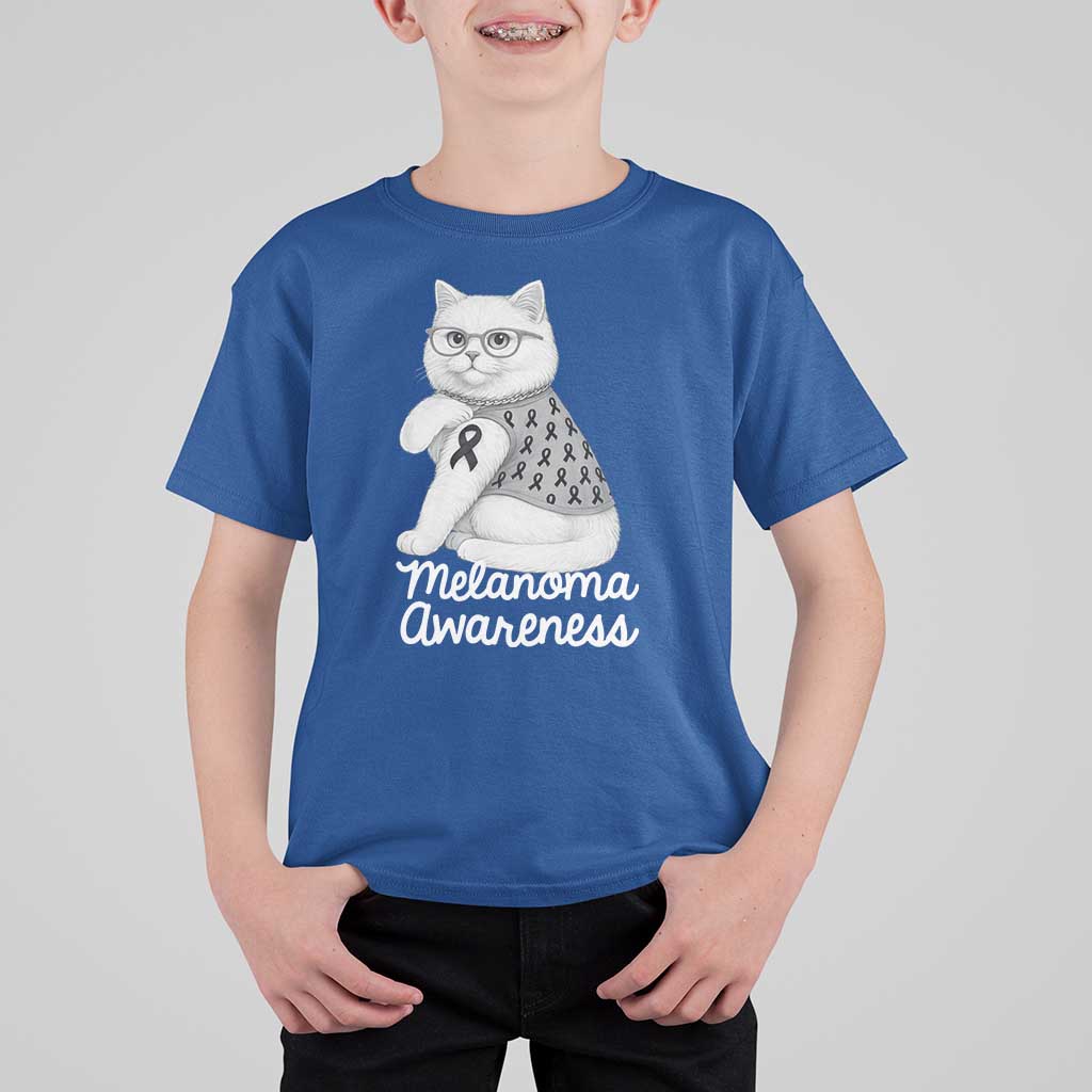 British Shorthair Skin Cancer Awareness T Shirt For Kid Melanoma Fighter Cat Gift