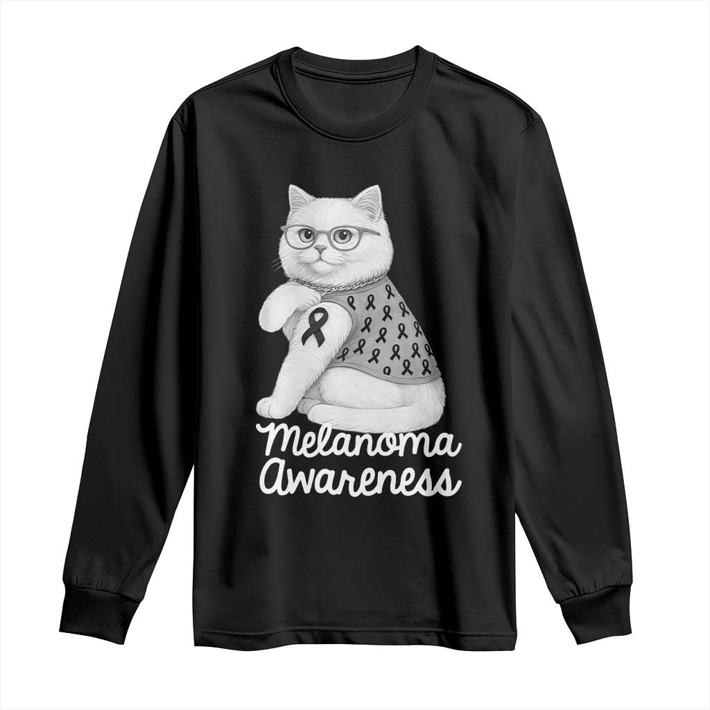 British Shorthair Skin Cancer Awareness Long Sleeve Shirt Melanoma Fighter Cat Gift
