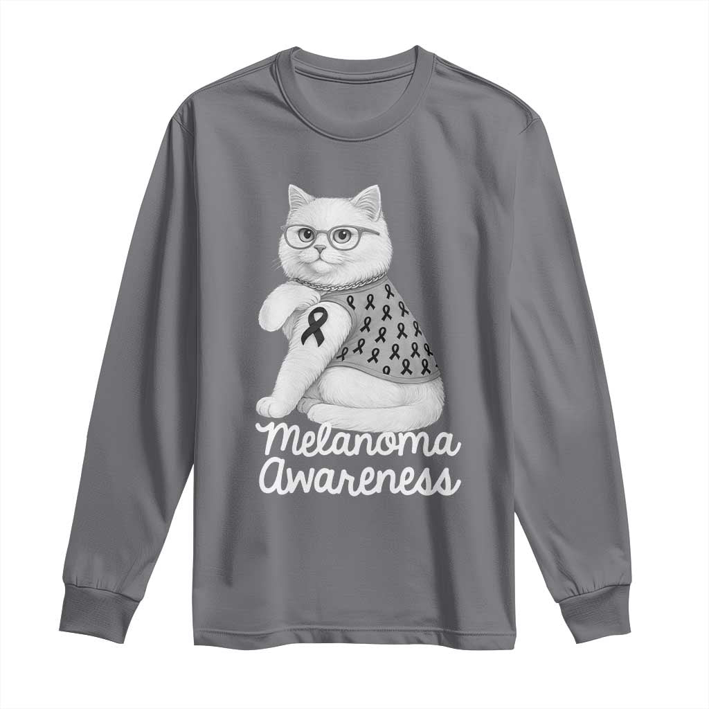 British Shorthair Skin Cancer Awareness Long Sleeve Shirt Melanoma Fighter Cat Gift