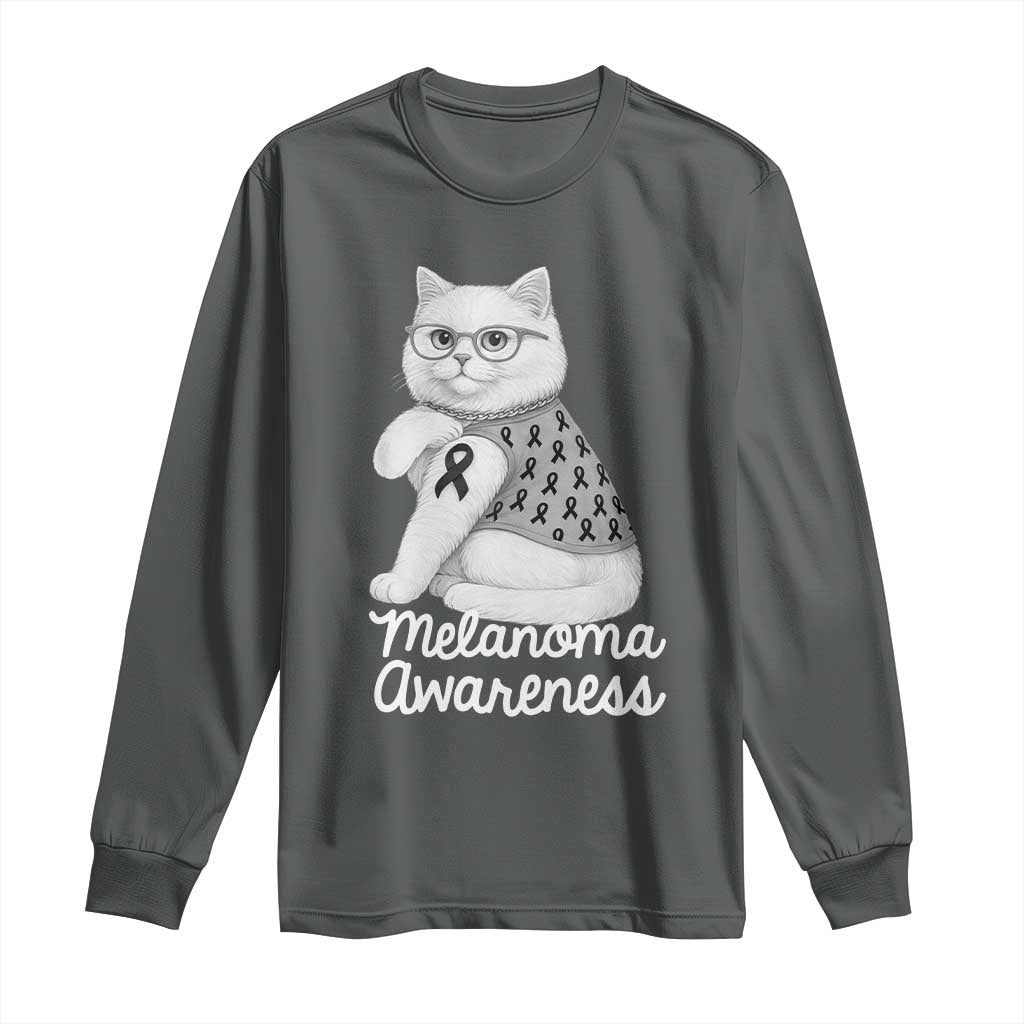 British Shorthair Skin Cancer Awareness Long Sleeve Shirt Melanoma Fighter Cat Gift