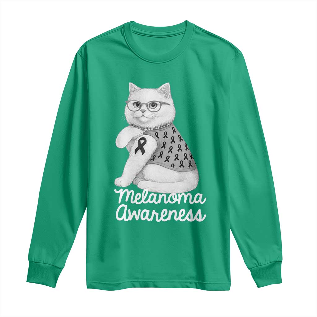 British Shorthair Skin Cancer Awareness Long Sleeve Shirt Melanoma Fighter Cat Gift