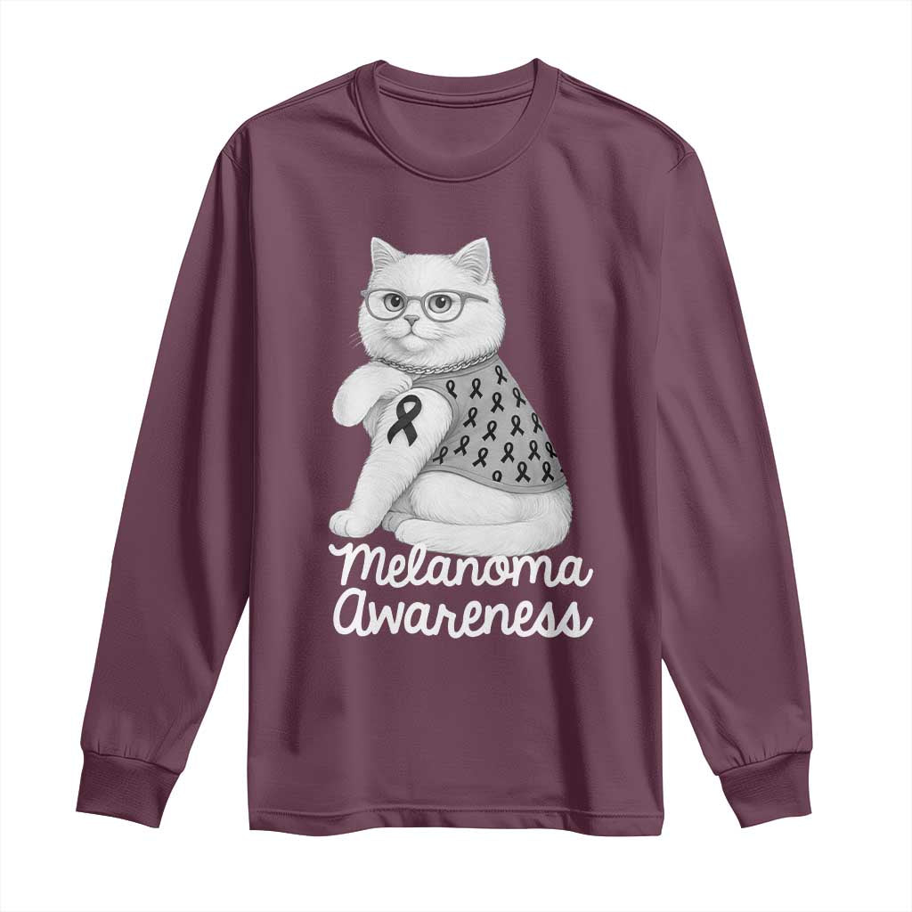 British Shorthair Skin Cancer Awareness Long Sleeve Shirt Melanoma Fighter Cat Gift