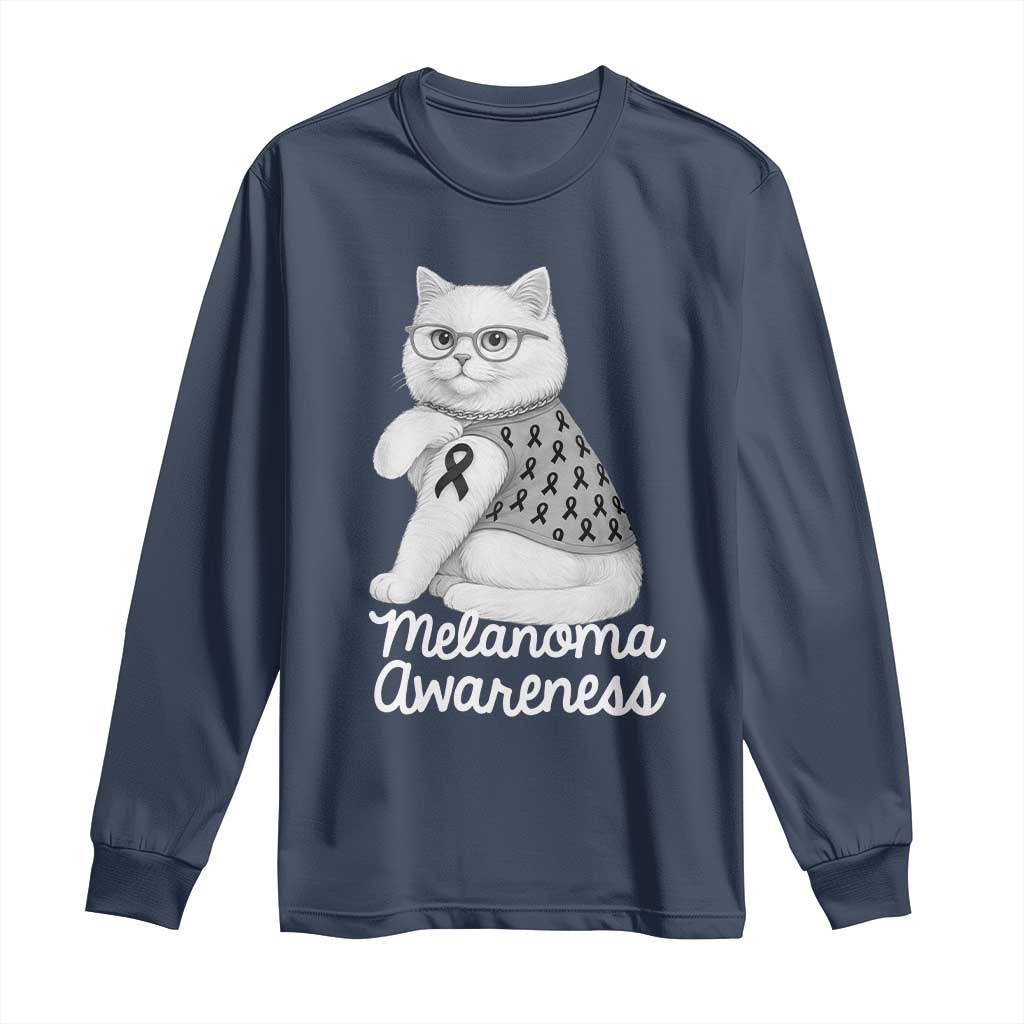 British Shorthair Skin Cancer Awareness Long Sleeve Shirt Melanoma Fighter Cat Gift
