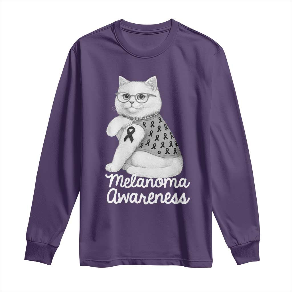 British Shorthair Skin Cancer Awareness Long Sleeve Shirt Melanoma Fighter Cat Gift