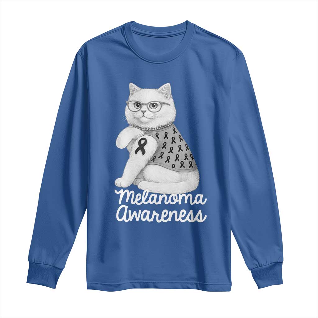 British Shorthair Skin Cancer Awareness Long Sleeve Shirt Melanoma Fighter Cat Gift