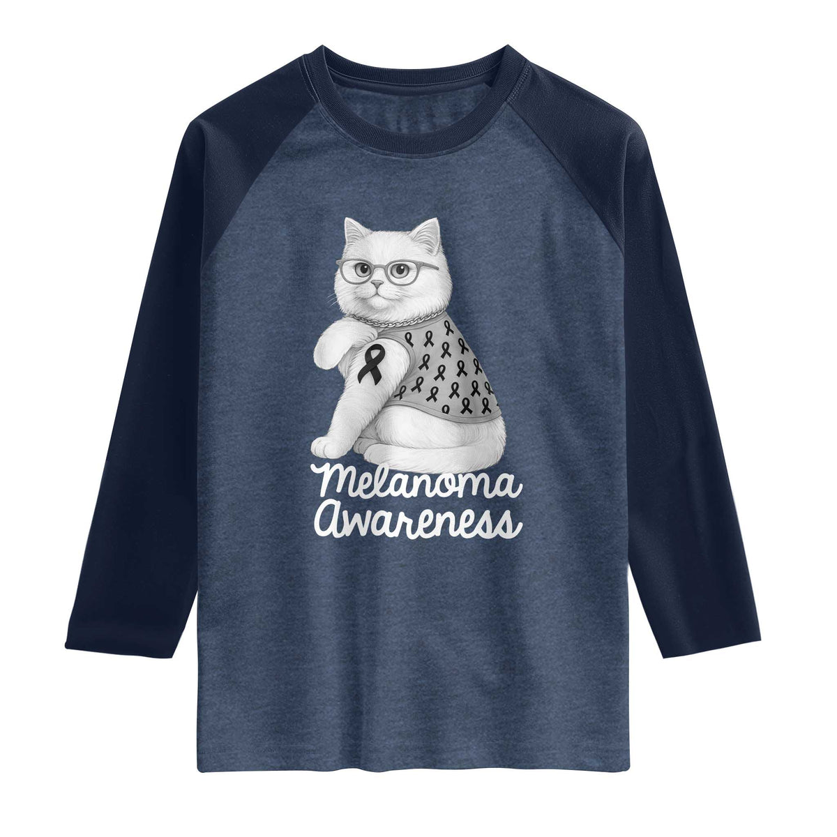 British Shorthair Skin Cancer Awareness Raglan Shirt Melanoma Fighter Cat Gift