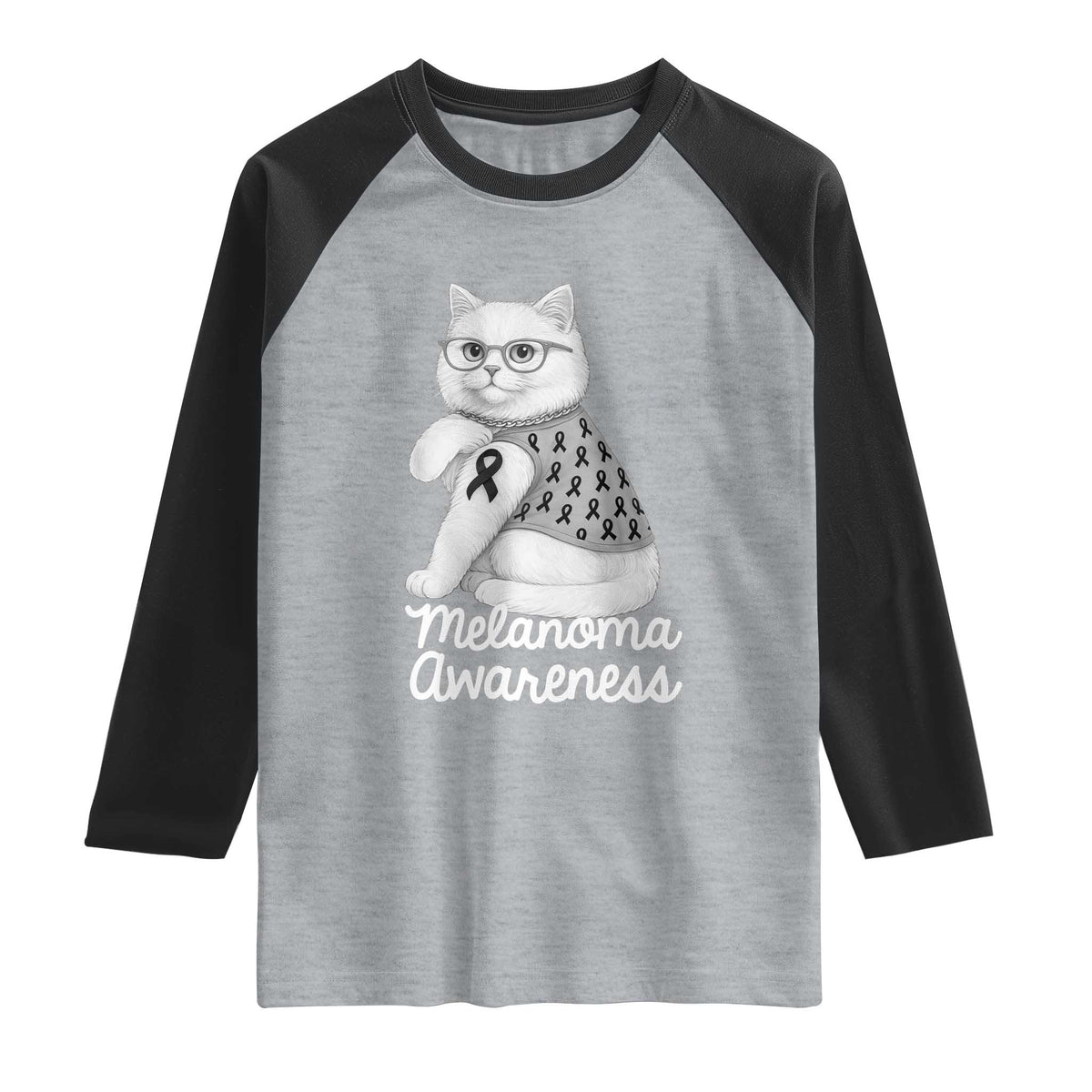 British Shorthair Skin Cancer Awareness Raglan Shirt Melanoma Fighter Cat Gift