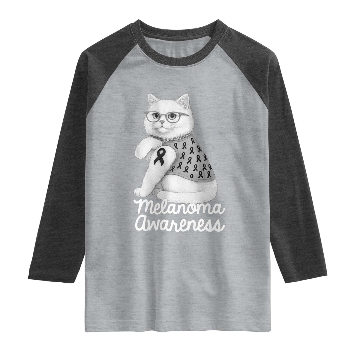 British Shorthair Skin Cancer Awareness Raglan Shirt Melanoma Fighter Cat Gift