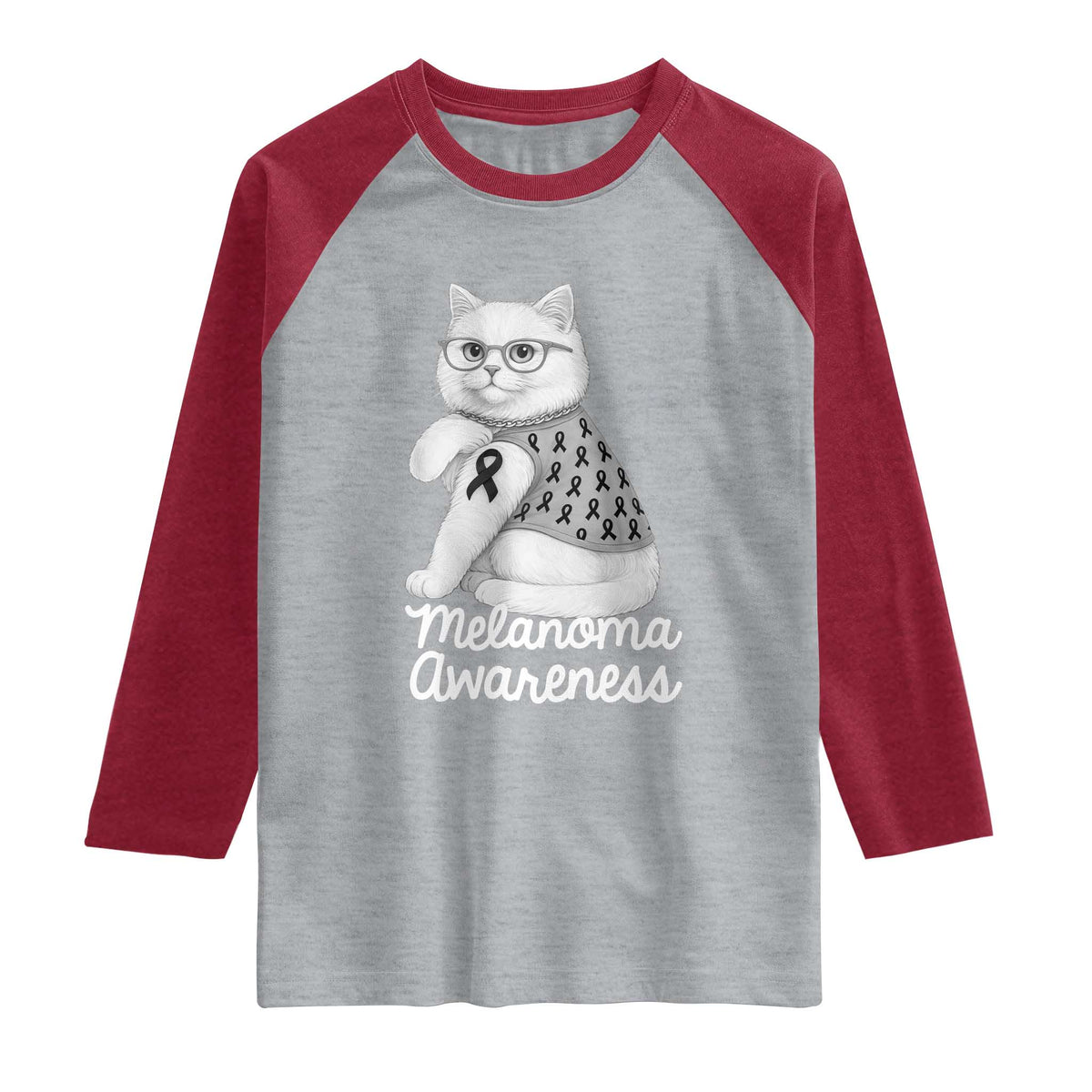 British Shorthair Skin Cancer Awareness Raglan Shirt Melanoma Fighter Cat Gift