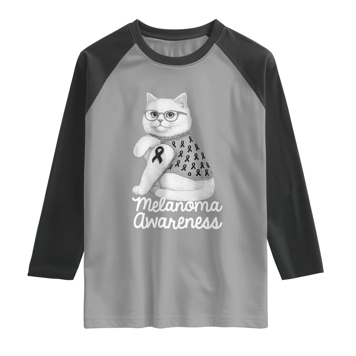 British Shorthair Skin Cancer Awareness Raglan Shirt Melanoma Fighter Cat Gift