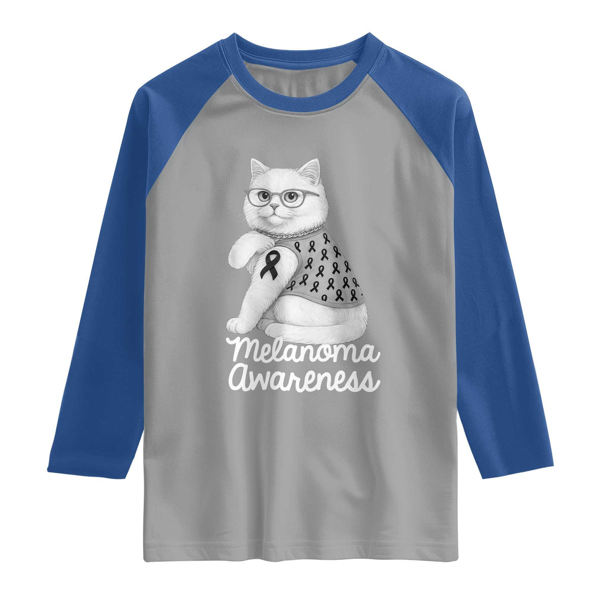 British Shorthair Skin Cancer Awareness Raglan Shirt Melanoma Fighter Cat Gift