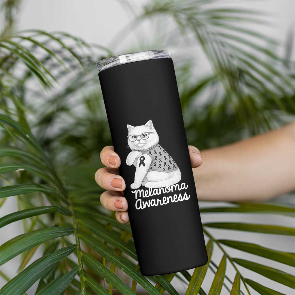 British Shorthair Skin Cancer Awareness Skinny Tumbler Melanoma Fighter Cat Gift