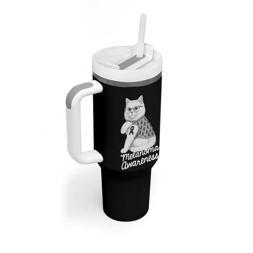 British Shorthair Skin Cancer Awareness Tumbler With Handle Melanoma Fighter Cat Gift