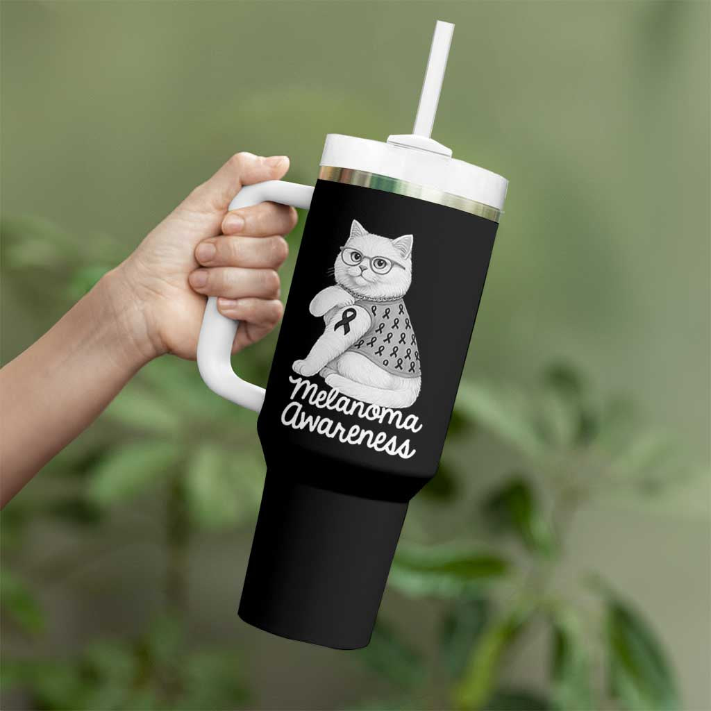 British Shorthair Skin Cancer Awareness Tumbler With Handle Melanoma Fighter Cat Gift