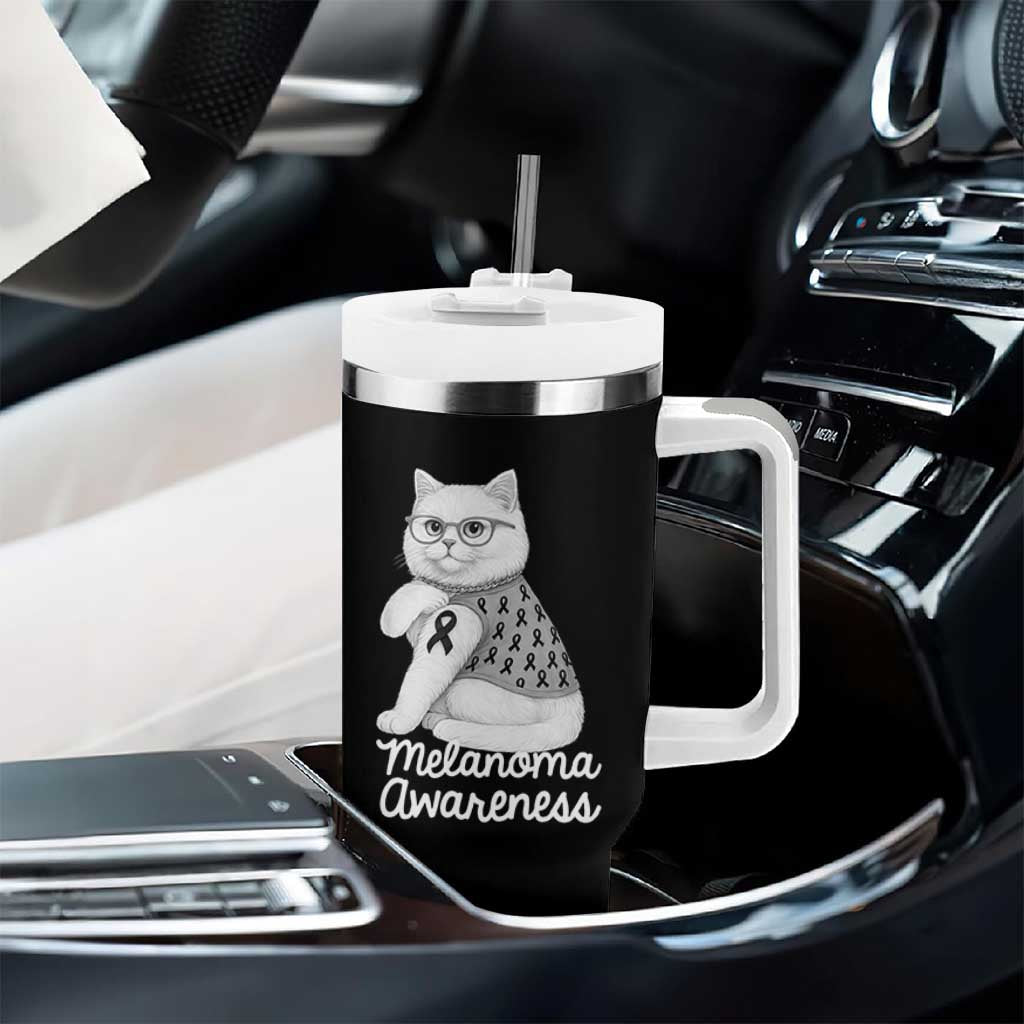 British Shorthair Skin Cancer Awareness Tumbler With Handle Melanoma Fighter Cat Gift