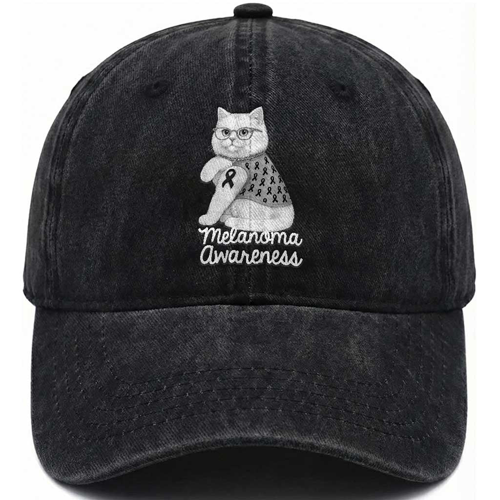 British Shorthair Skin Cancer Awareness Washed Cotton Baseball Cap Melanoma Fighter Cat Gift