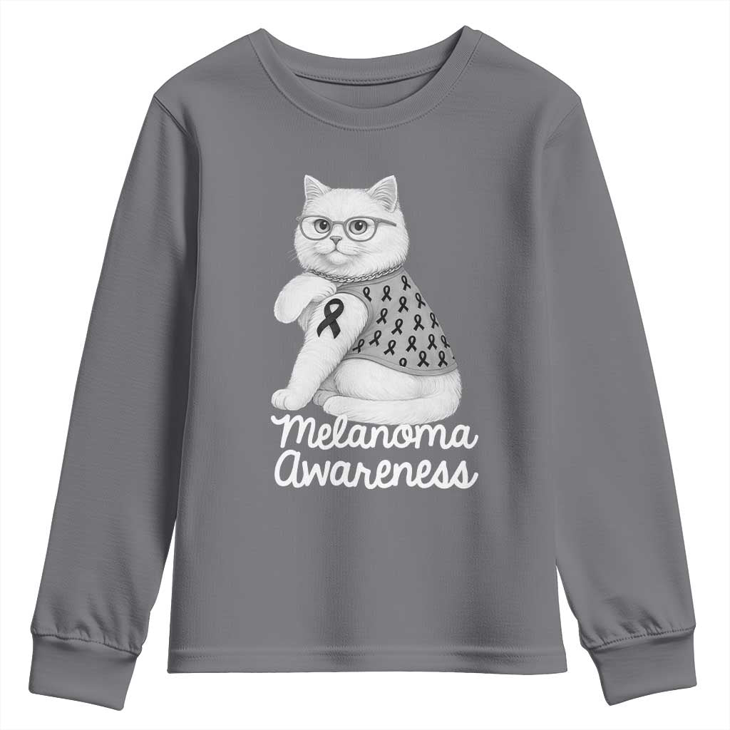 British Shorthair Skin Cancer Awareness Youth Sweatshirt Melanoma Fighter Cat Gift