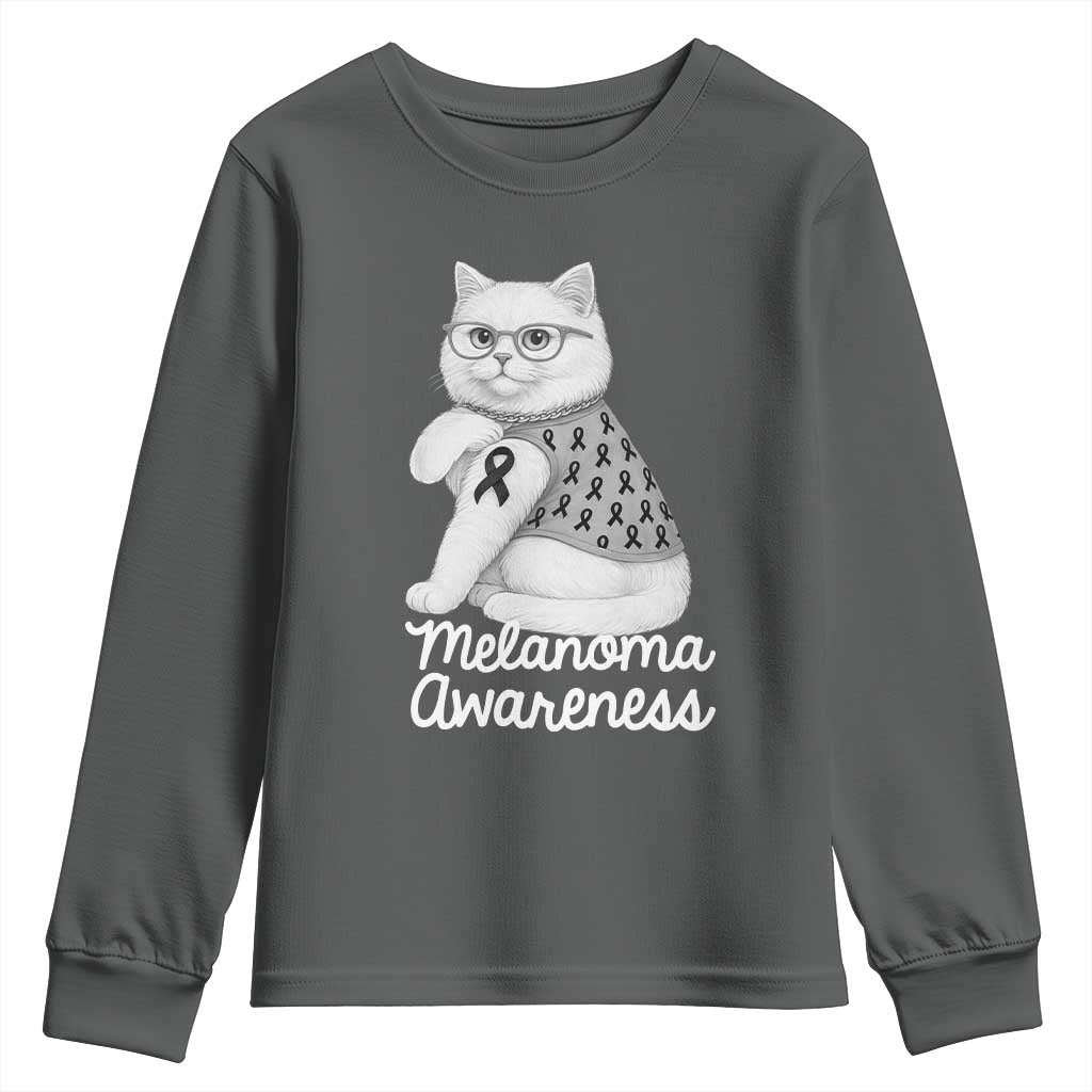 British Shorthair Skin Cancer Awareness Youth Sweatshirt Melanoma Fighter Cat Gift