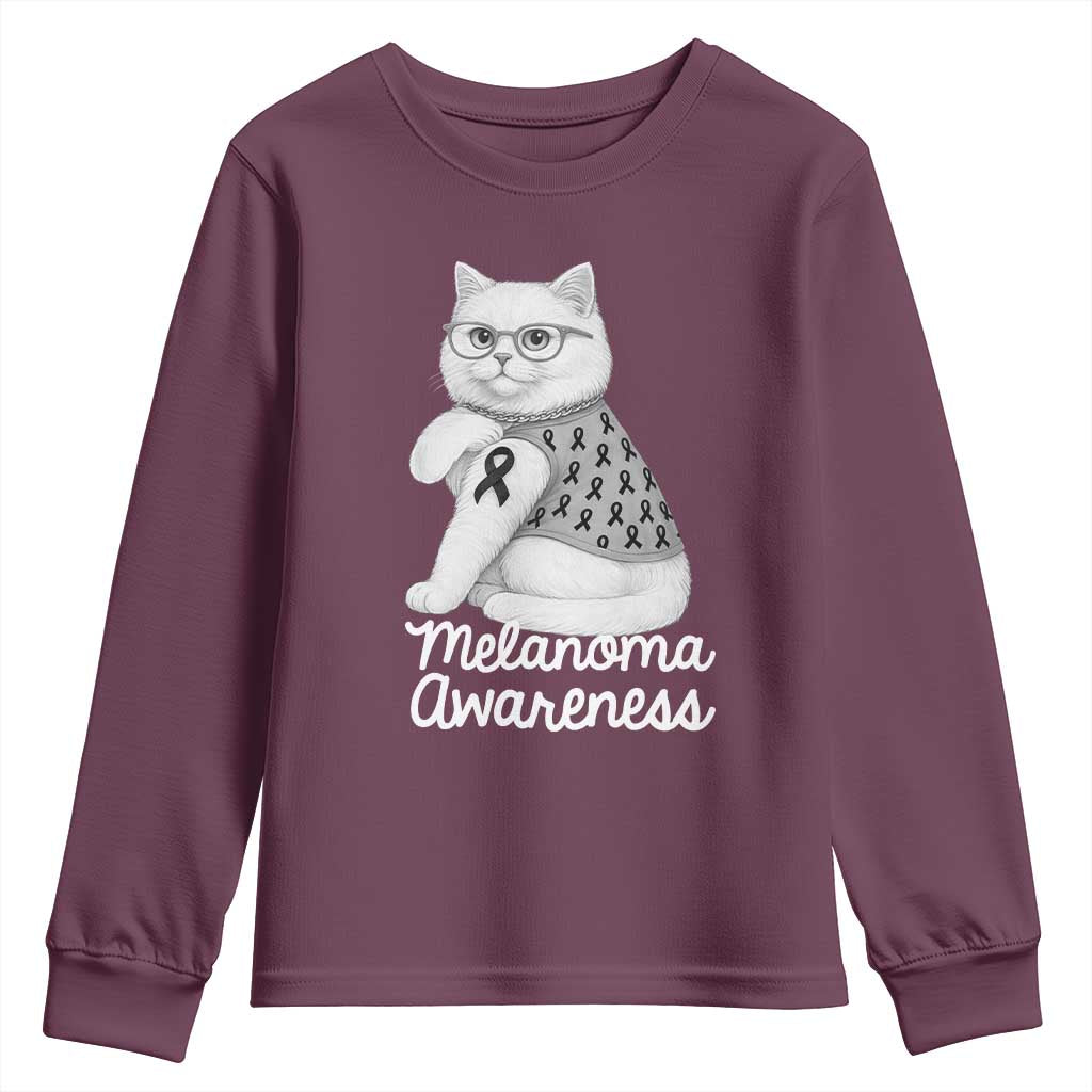 British Shorthair Skin Cancer Awareness Youth Sweatshirt Melanoma Fighter Cat Gift