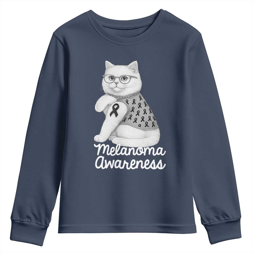 British Shorthair Skin Cancer Awareness Youth Sweatshirt Melanoma Fighter Cat Gift