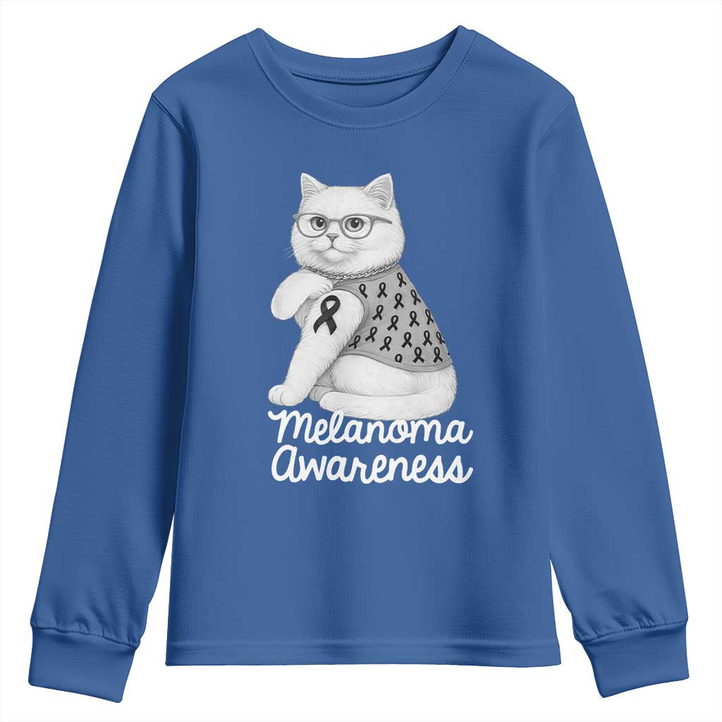 British Shorthair Skin Cancer Awareness Youth Sweatshirt Melanoma Fighter Cat Gift