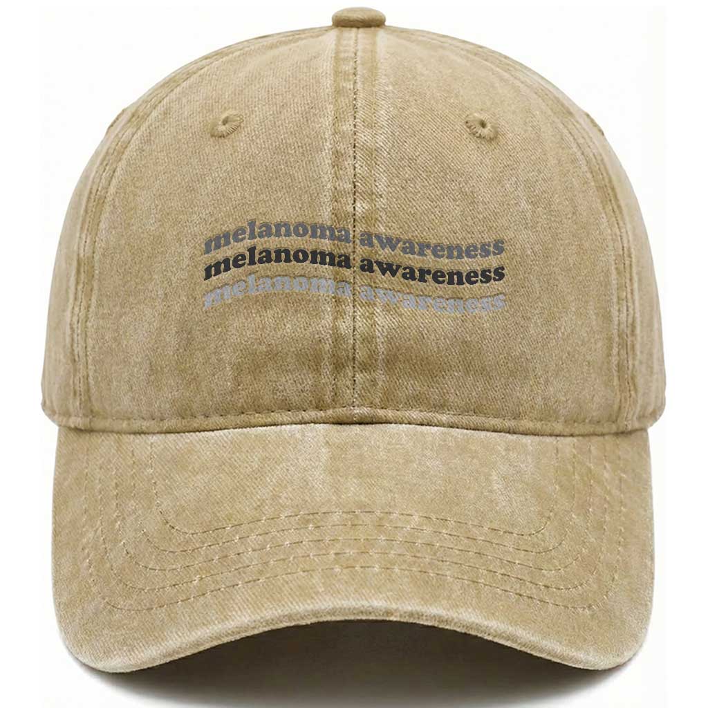 Melanoma Groovy Wavy Typography Washed Cotton Baseball Cap Skin Cancer Warrior Gift