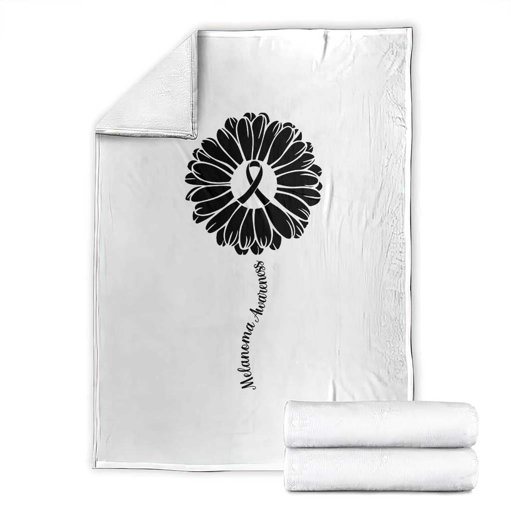 Melanoma Awareness Black Ribbon Flower Throw Blanket Skin Cancer Fighter Gift