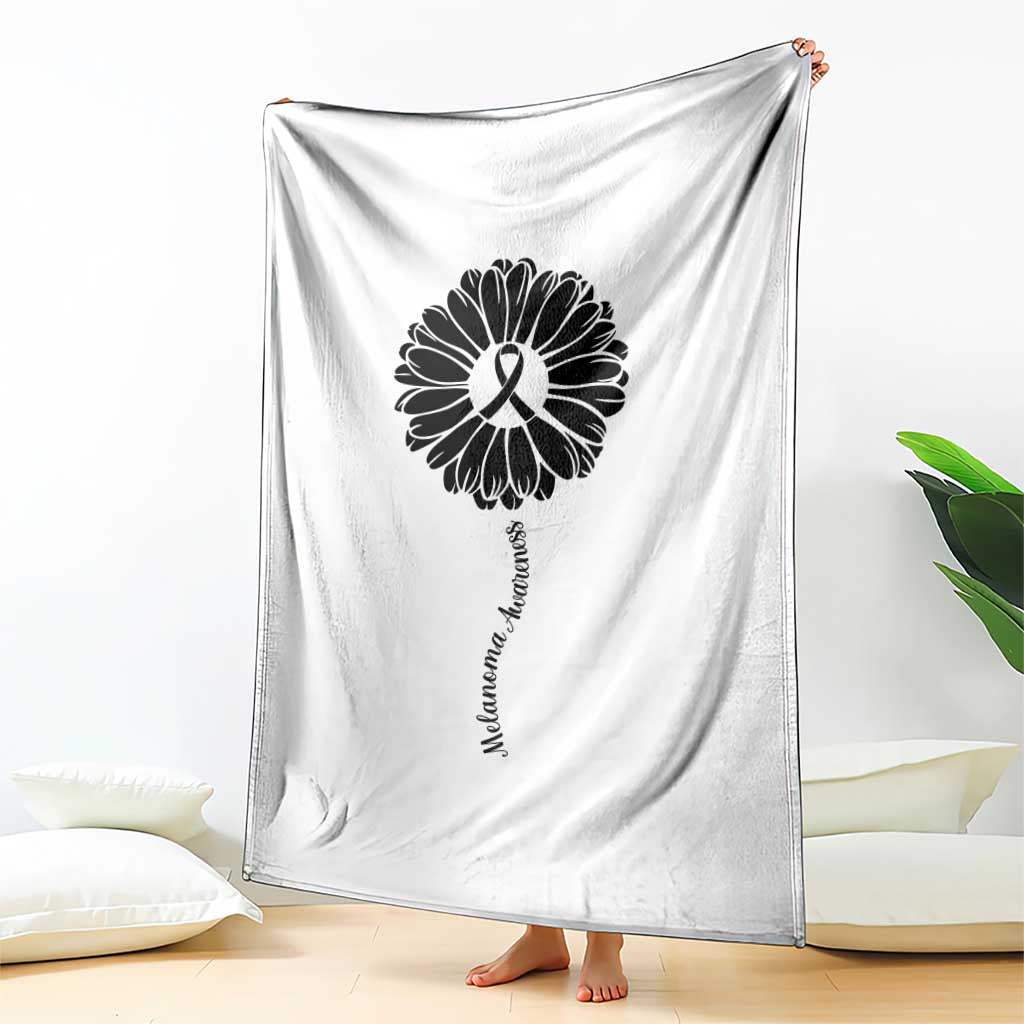 Melanoma Awareness Black Ribbon Flower Throw Blanket Skin Cancer Fighter Gift