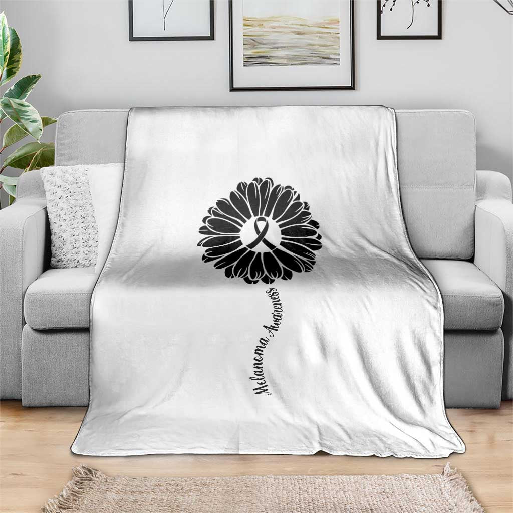 Melanoma Awareness Black Ribbon Flower Throw Blanket Skin Cancer Fighter Gift