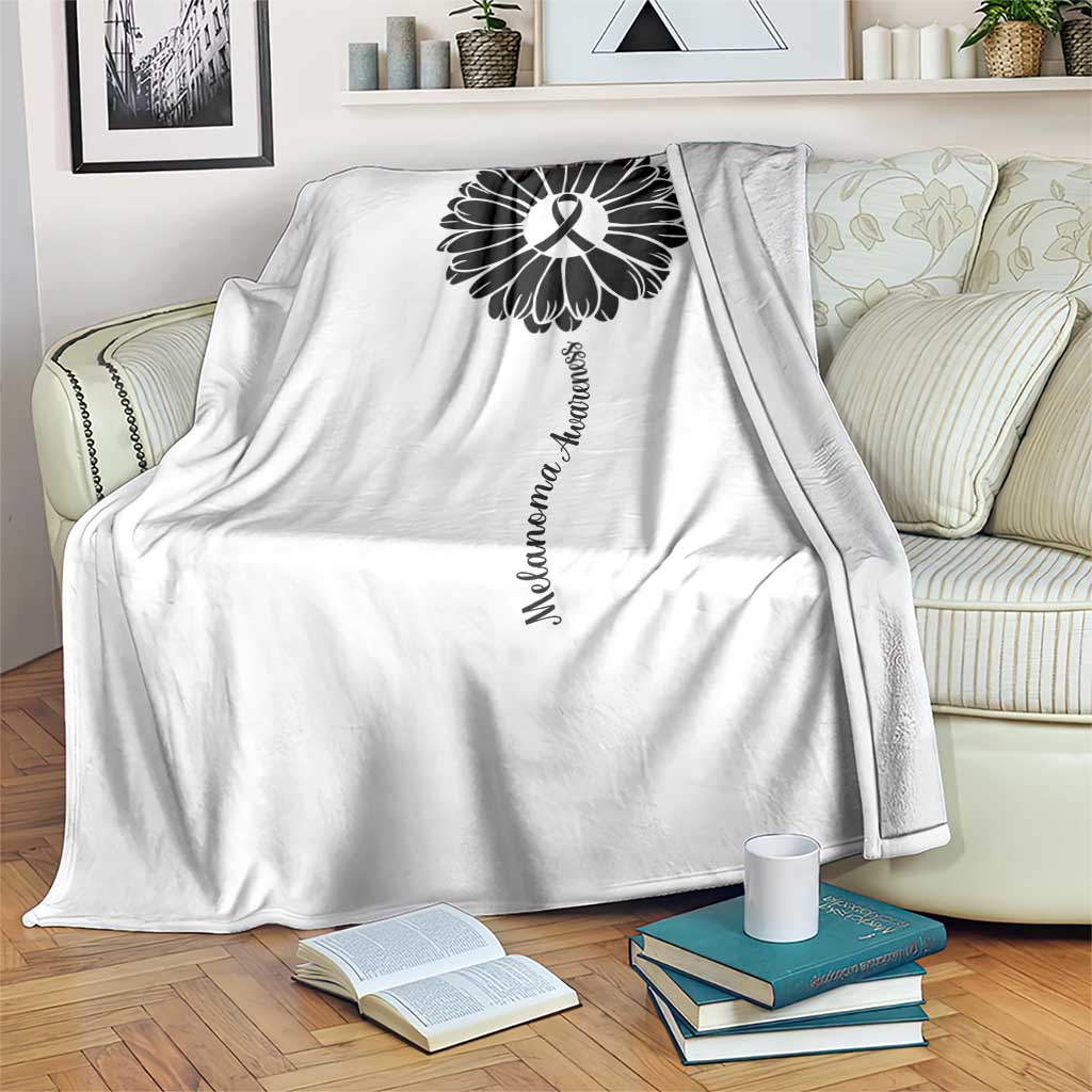 Melanoma Awareness Black Ribbon Flower Throw Blanket Skin Cancer Fighter Gift